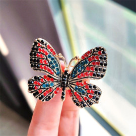 Magnifiques Broches Papillon aux Ailles Colorées avec Strass Rouge