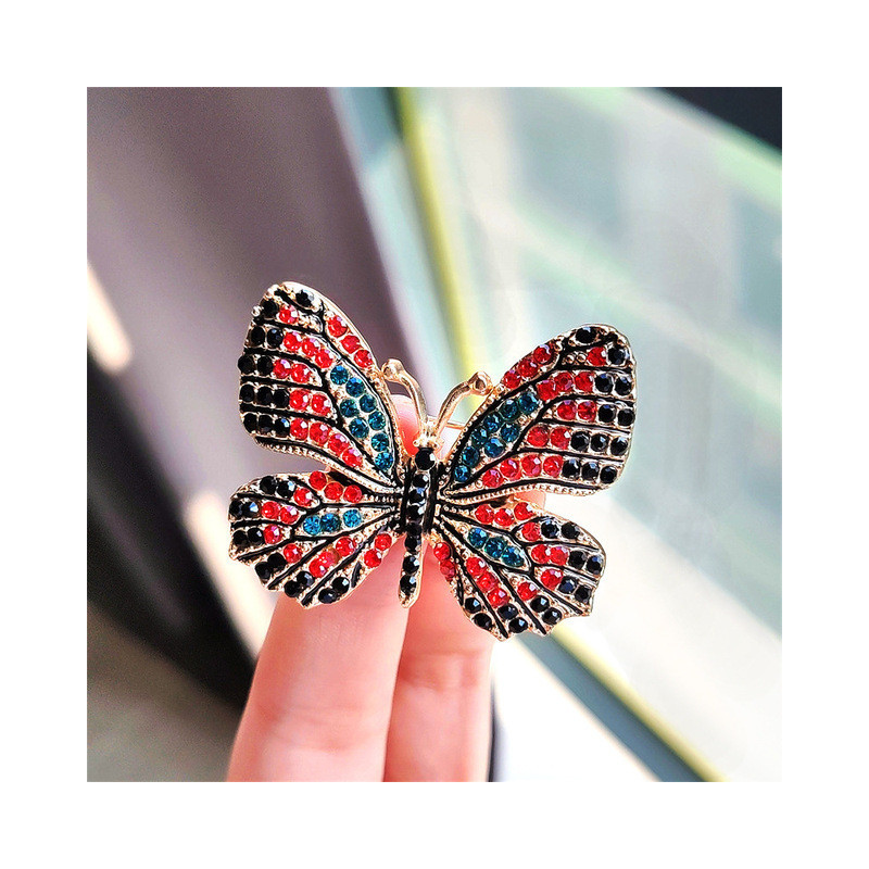 Magnifiques Broches Papillon aux Ailles Colorées avec Strass Rouge