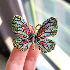 Magnifiques Broches Papillon aux Ailles Colorées avec Strass Vert