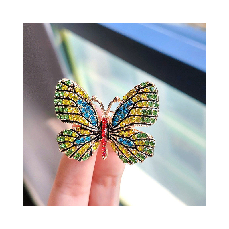 Magnifiques Broches Papillon aux Ailles Colorées avec Strass Jaune