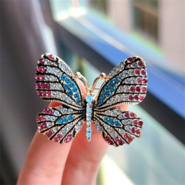 Magnifiques Broches Papillon aux Ailles Colorées avec Strass Violet