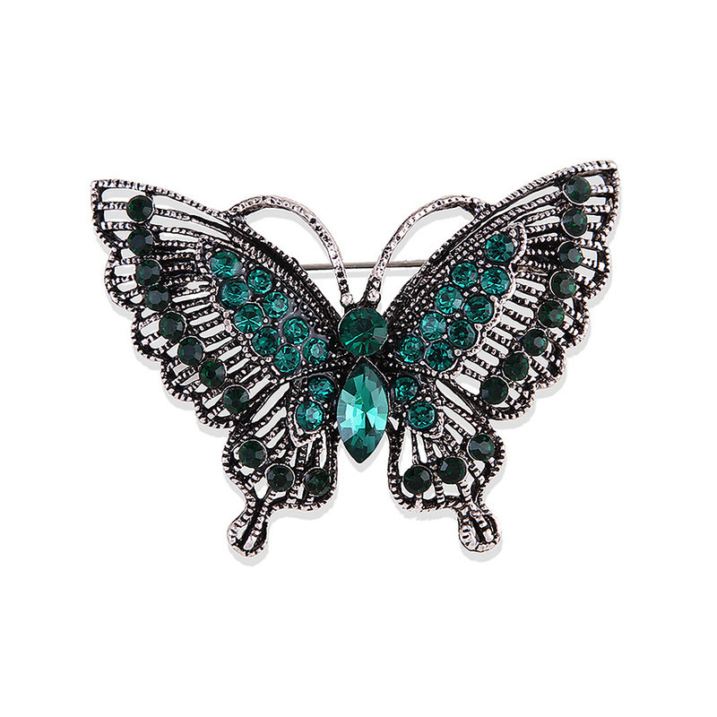 Magnifique Broche Papillon en Strass Couleur Turquoise