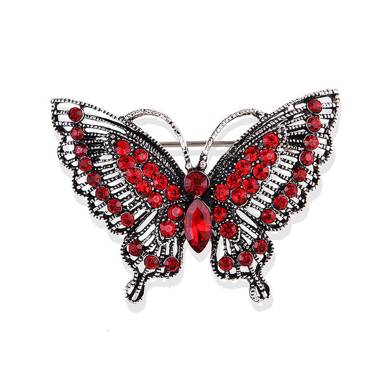 Magnifique Broche Papillon en Strass Couleur Rouge