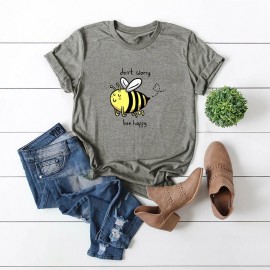 T-Shirt femme Abeille Don't Worry, Bee Happy gris