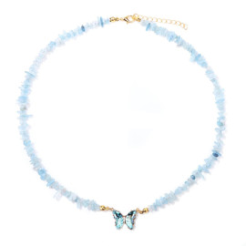 Collier papillon et pierre naturelle - ciel bleu