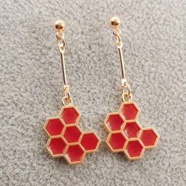 Boucles d'oreilles nid d'abeille hexagonal en émail - rouge