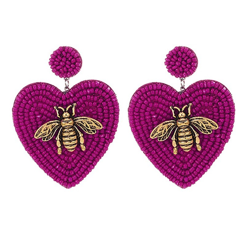 boucles d'oreilles longues abeille vintage couleur burgundy
