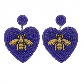 boucles d'oreilles longues abeille vintage couleur violet
