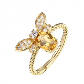 bague en cristal jaune abeille anneau or