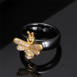 magnifique bague en cristal abeille en céramique noire