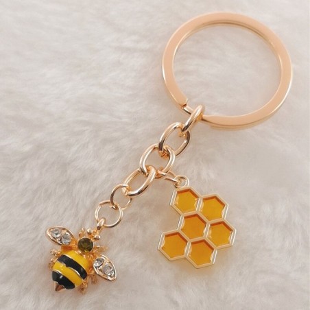 Porte-clé abeille et nid abeille verre imprimé en 3D de couleur jaune