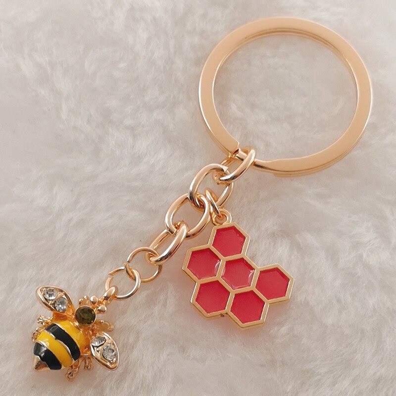 Porte-clé abeille porte-clénid abeille en verre - petite abeille dont les  ailes sont serties de strass !
