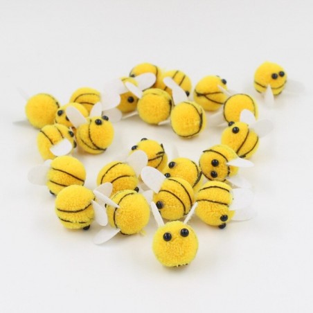 Pompons doux en peluche d'abeille jaune, 20mm, 10 pièceslot