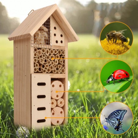 Maison en bois nid naturel pour abeille, coccinelles, papillons